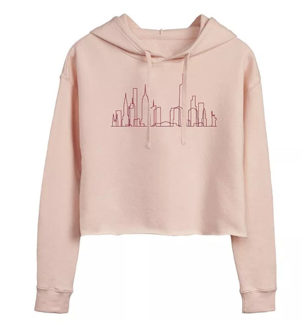 Pink Peach New York Skyline Cropped Hoodie Juniors Large NYC New